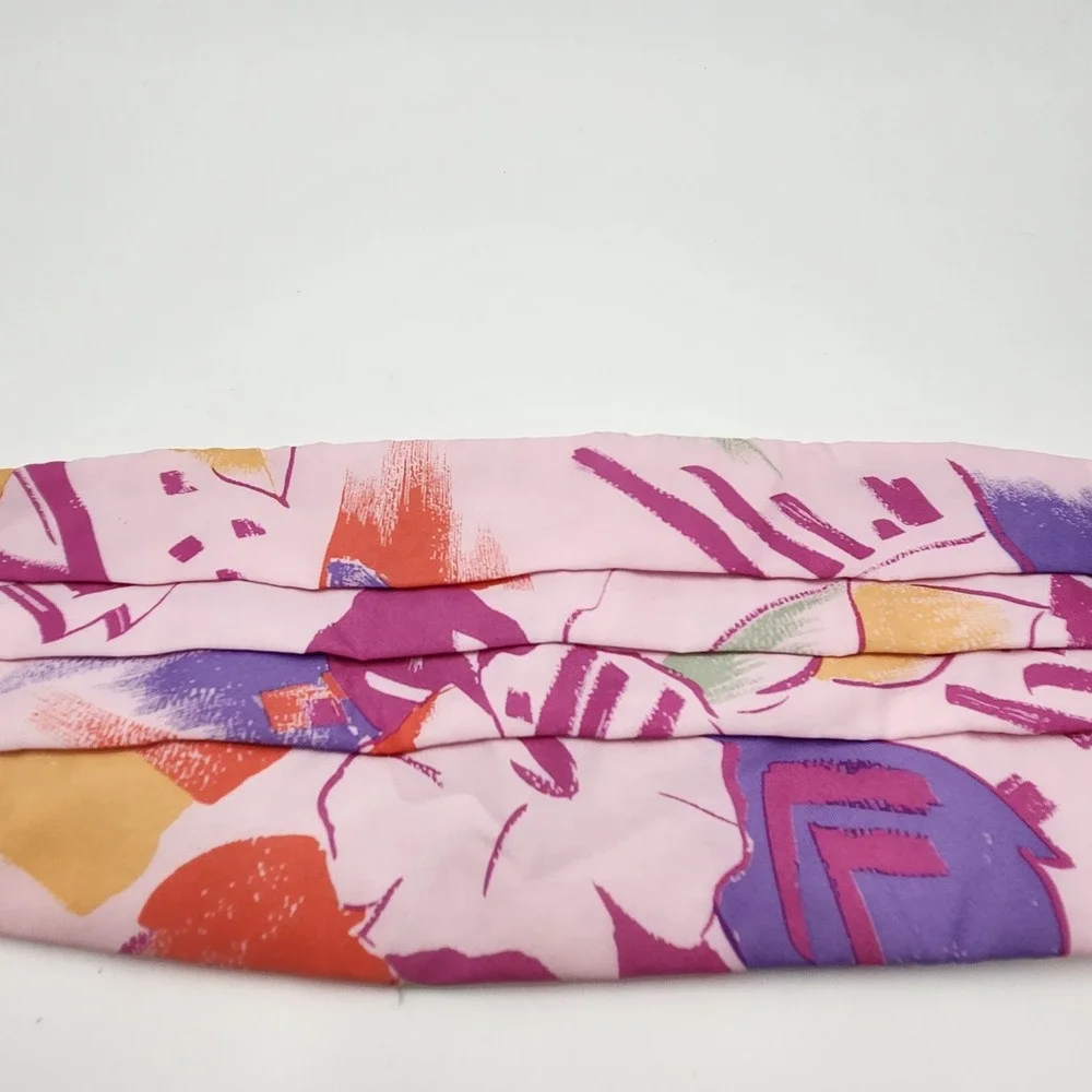 VTG 80s Abstract Floral Statement Waist Belt Cummerbund Pink Pastel USA OS Funky